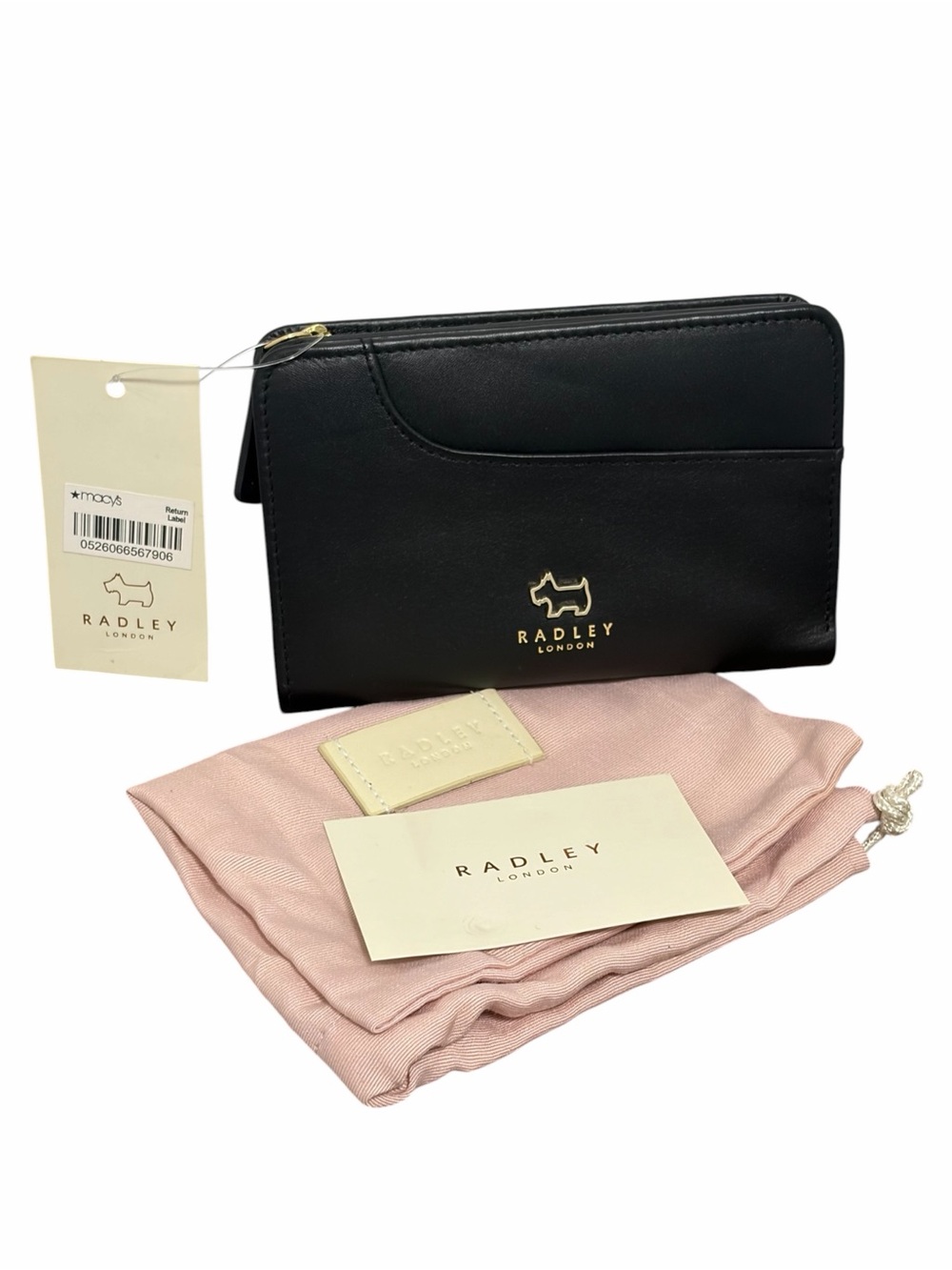 Radley London Black Leather Gold Embossed Scottie Wallet & Dust Bag - NWT
